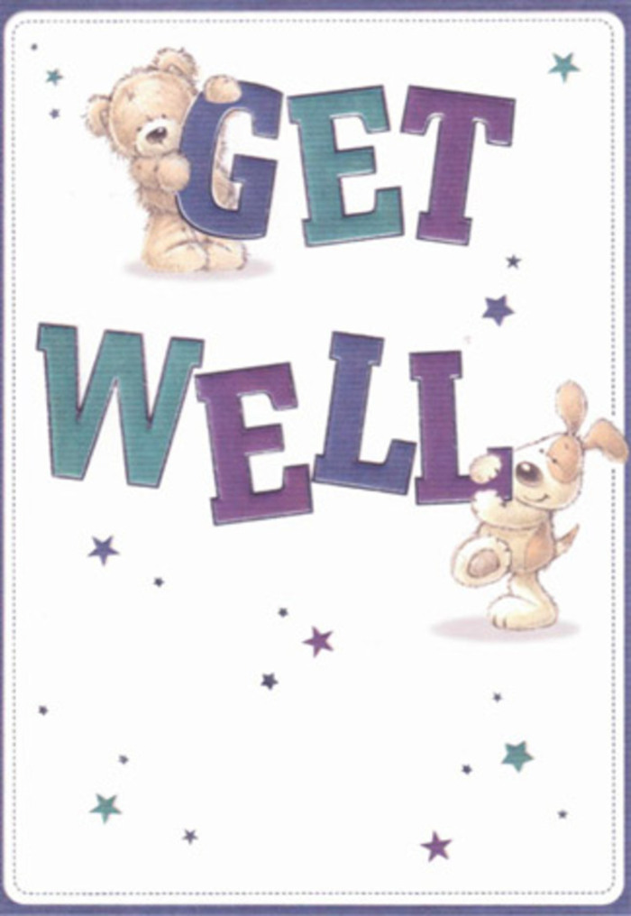 Capturing the spirit of heartfelt encouragement that defines Stevenage, this illustrated get well card offers comfort as bright as fresh blooms at the local market. A teddy bear and a floppy-eared puppy, both exemplifying adorable sincerity, form the heart of the composition. The bear, soft and plush, hoists himself atop the textured letters of 'GET,' set in notes of teal and indigo, while the puppy adoringly rests near the robust 'WELL,' its fur gently shaded to create a tactile sense of coziness. Around them, cheerful starbursts scatter like confetti in Town Centre Gardens, painted in blues and hints of violet, infusing the scene with whimsy and hope. The confident typography grounds the design, and the crisp, airy background provides a sense of freshness-mirroring the clarity that comes with new beginnings in Stevenage. Every brushstroke speaks of the same attentive care found at Flowers Stevenage, designed to uplift and bring a sense of well-being to neighbors and friends across town. This card is a visually layered gesture of kindness and encouragement, perfect for sharing wishes of recovery and lightness.