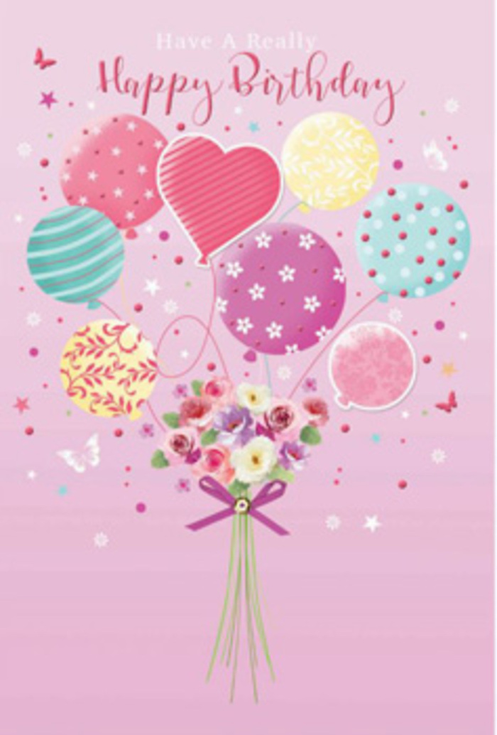 In this gently jubilant birthday scene, a light cluster of balloons lifts a petite bouquet skyward, as if the whole arrangement were drifting above the gardens and pathways of Stevenage. The background is a soft, powdery pink wash, calming yet full of anticipation. Rising from the lower portion of the image, the balloons form a loose, cloud-like grouping in pale sunshine yellow, soft rose, lavender, and sea green. Each balloon is decorated uniquely: looping ribbon stripes curl around some, while others are sprinkled with tiny polka dots or delicate floral patterns that mirror the bouquet beneath. The flowers at the base are depicted as small roses and daisy-like blooms, their petals velvety, curved, and shaded from cream to blush and deeper rose, much like blossoms just opened in early morning light. They are gathered as a compact hand-tied posy, stems wrapped in a violet bow that appears to sparkle faintly, suggesting a satin or organza texture chosen for its celebratory sheen. Dancing around the arrangement are whimsical butterflies and minuscule stars, adding a touch of fantasy, as if a birthday wish blown out over a cake has taken visible form. The lighting in the image seems warm yet gentle, highlighting the rounded shapes of the balloons and the soft contours of the petals to create depth and a sense of movement. It is the kind of design that feels intimate and joyful, like a bespoke birthday bouquet carefully put together in a Stevenage florist's studio before making its way to surprise someone in the Old Town or near Shephall Green.