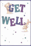 Vividly radiating positivity, this get well card speaks to the supportive heart of Stevenage. Against a serene, creamy background, two charming friends-a teddy bear with a loving expression and a floppy-eared puppy filled with playful energy-balance and hold the bold, colourful letters spelling out 'Get Well.' The hues of deep indigo, teal, and gentle purple stand out, mirroring the vibrant colours seen in Stevenage's community gardens. Starry bursts in varied shades drift cheerfully across the page, lending a sense of magic and hope. The fuzzy softness of the bear and puppy's fur invites thoughts of comforting embraces, while the bold typography gives confidence and reassurance, much like a handcrafted bouquet sent from a local florist. This card, with its gentle composition and local flair, is a wonderful token for sending warm, heartfelt encouragement to friends or family across Stevenage.